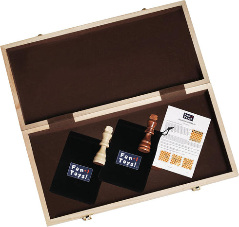 Portable Wooden Chess Set for Adults and Kids, 15" Board with Pieces & Drawstring Bag