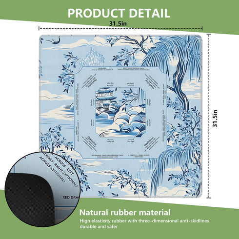 LZYRF 31.5 31.5 Blue and White Chinoiserie Mahjong Mat x in, Traditional Oriental Chinese Mountain Landscape Anti Slip