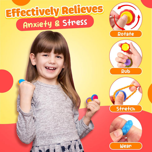 9 Pack LESONG Fidget Sensory Toys for Kids: Quiet Textured Finger Spinner Toys - Sensory Texture Stress Toys for Kids