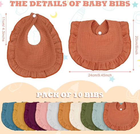 10 Pcs Baby Muslin Bibs Drool Bandana Soft Adjustable Baby Cotton Bibs for Newborn Baby Girl Boy Toddlers Infants Teething