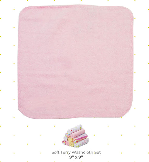 Spasilk Washcloth Wipes Set for Newborn Boys & Girls, Soft Terry Washcloth Set, Pack of 20, Pink Lines