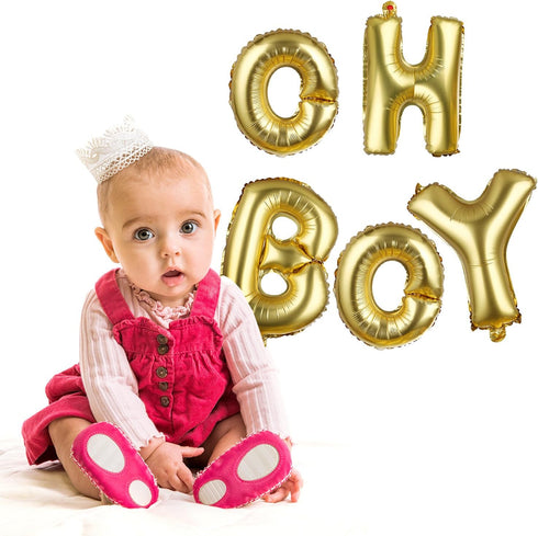 BBTO 2 Pack Oh and Boy Balloons Banners with Gold Rope for Baby Shower Birthday Party Gender Reveal