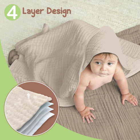 100% 32x32 Inch 2 Pack Organic Cotton Muslin Baby Hooded Towels Soft & Absorbent Hooded Baby Towels For Boys & Girls