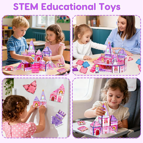 3-5 4-8 3 4 5 6 7 8 9+ Tsomtto Magnetic Tiles for Girls - Princess Magnetic Blocks Building Toys for Kids Ages Toddler