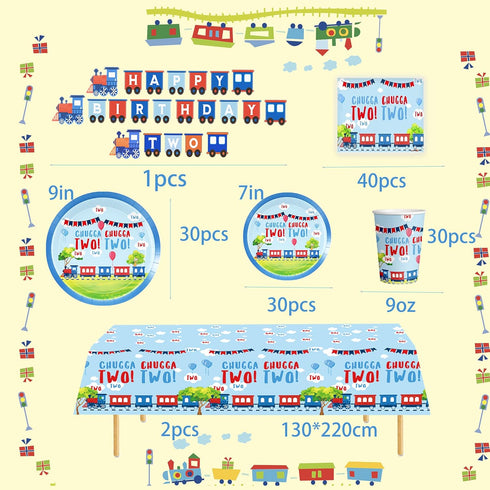 BEOXAGAR 2nd 2nd 30 Chugga Chugga Two Two Party Supplies Train Party Train Birthday Plates For Boys Includes Plates