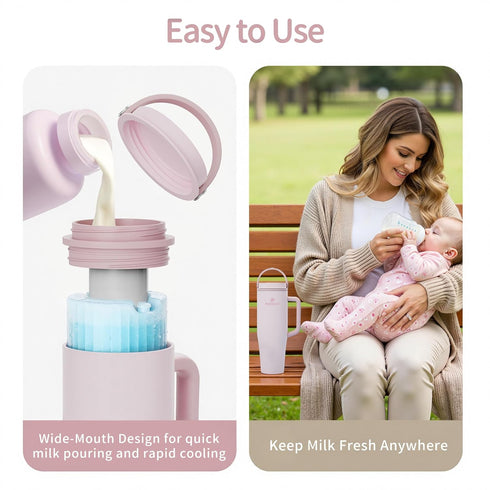 MOQOZO 40oz 24+ Reuseable Breastmilk Storage Bottle, Portable Breast Milk Cooler for Outdoor Travel TSA Approved