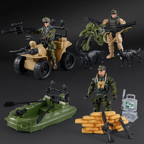 US Army Men Action Figures Play Set, Toy Soldiers with Military Weapons Accessories for Kids Boys