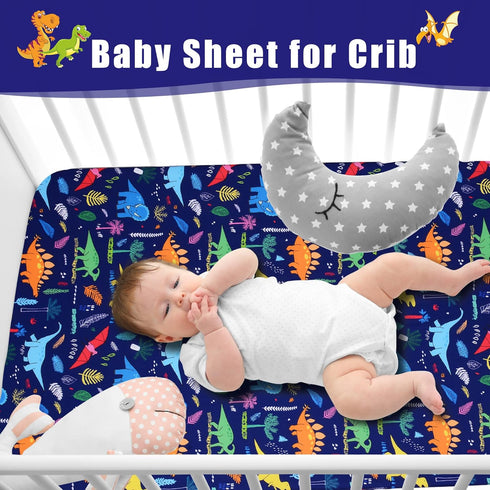100% 1 Pack Cloele Dinosaur Fitted Crib Sheet - Baby Polyester Crib Sheet for Standard Crib and Toddler Mattresses