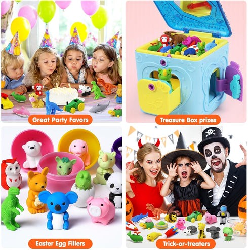 100 Pack Animal Erasers, 3D Puzzle Pencil Erasers for Kids, Bulk Treasure Box Toy for Classroom