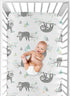 Sweet Jojo Designs Unisex Blue and Grey Jungle Sloth Leaf Fitted Crib Sheet for Baby Toddler Nursery - Turquoise, Gray,