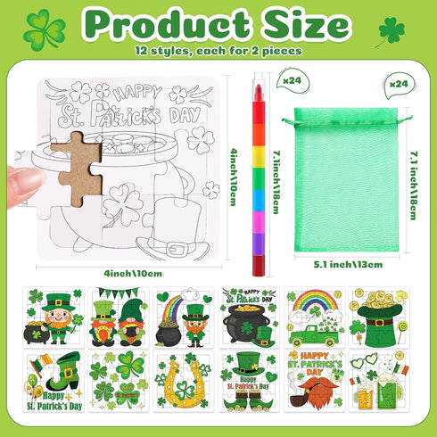 Fullhawl 24 Sets 24 24 Supplies(24, St. Patrick's Day Puzzles Color Your Own Puzzles DIY Jigsaw Crafts with Stackable