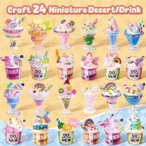Cleboen Set, 24 8+, Mini Dessert House DIY Toy Making Miniature Food Desserts, Resin & Clay Kitchen Play Food DIY Craft
