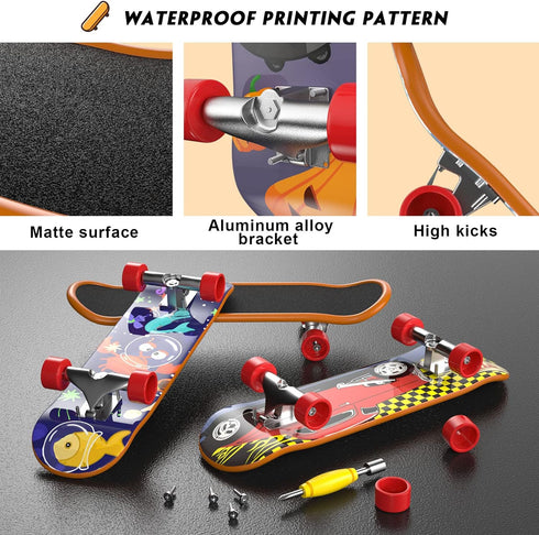 Fingerboard Mini Finger Skateboards Toys - 12PCS Professional Finger Boards Set, Mini Skateboard Starter Kit for Kids