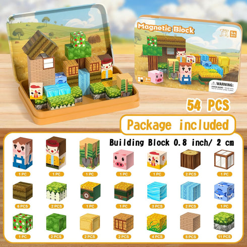 54PCS Set 3-5, 3+ Travel Magnetic Blocks, Mini Magnet Toys for Kids,Magnetic Building Blocks Cube, Portable Magnetic