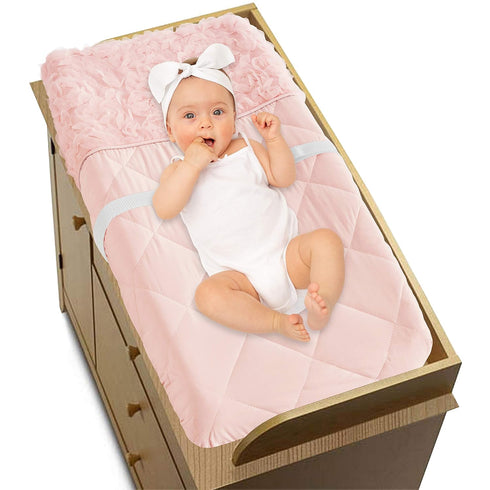 Sweet Jojo Designs Pink Floral Rose Girl Baby Nursery Changing Pad Cover - Solid Light Blush Flower Luxurious Elegant