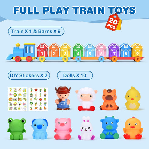 GooMags 1 2 3 Set Counting 9 10 2 Montessori Toys for Toddlers Years Old, Farm Animal Train with Matching Sorting