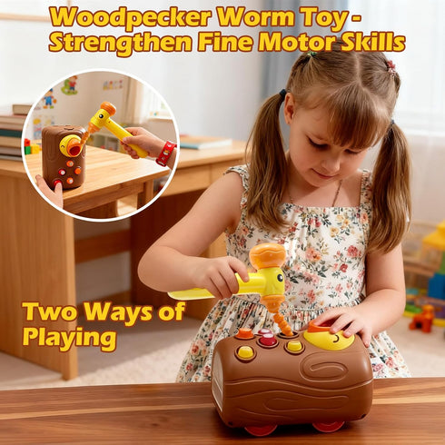 Set Press and Go Car Toys, Kids Train with Whack-A-Mole, Woodpecker Worm, Carrot Harvest Game, Car Racing Trucks