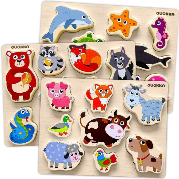 QUOKKA Wooden Puzzles for Toddlers 1-3 3xSET Toddler Puzzles Ages 2-4 Montessori
