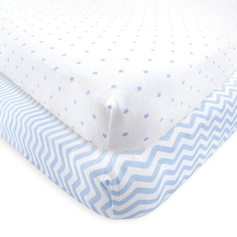 Luvable Friends Unisex Baby Fitted Crib Sheet, Blue Chevron Stars, One Size
