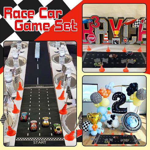 41PCS Mini Race Car Table Game Set, Mini Race Cars, Traffic Cones, Checkered Flags for Birthday Party Supplies
