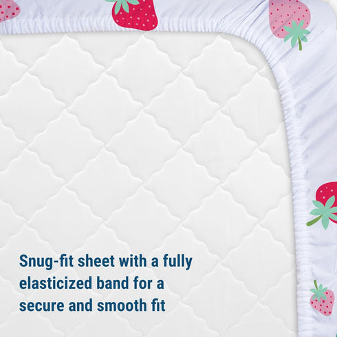 100% Wildkin Cotton Fitted Crib Sheet Soft & Breathable Fitted Sheet (Strawberry Patch)