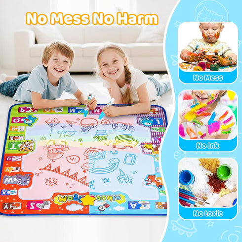 KIZZYEA Water Doodle Mat for Kids - Large Coloring Painting Writing Mat - Educational Toys for 2-5 Years Old Boys Girls