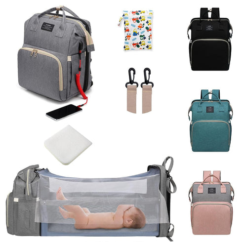 Diaper Bag with Changing Station, 7 in 1 Travel Diaper Bag Backpack, Mommy Bag with USB Charging Port (Grey)