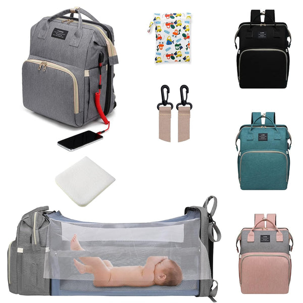 Diaper Bag with Changing Station, 7 in 1 Travel Diaper Bag Backpack, Mommy Bag with USB Charging Port (Grey)