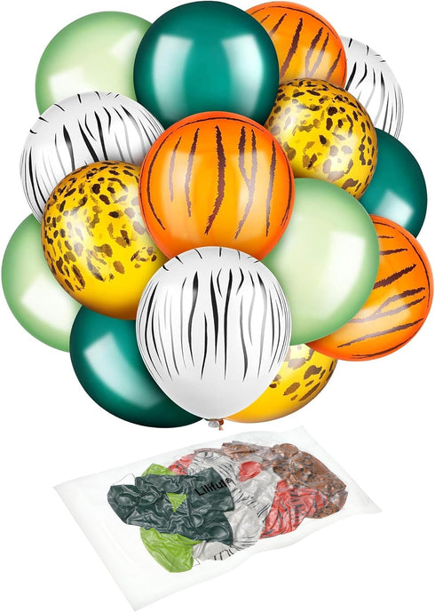 Liliful 24 Pieces Jungle Balloons, 12 Inch Animal Print Balloons, Safari Theme Party Decorations, Jungle Theme Party