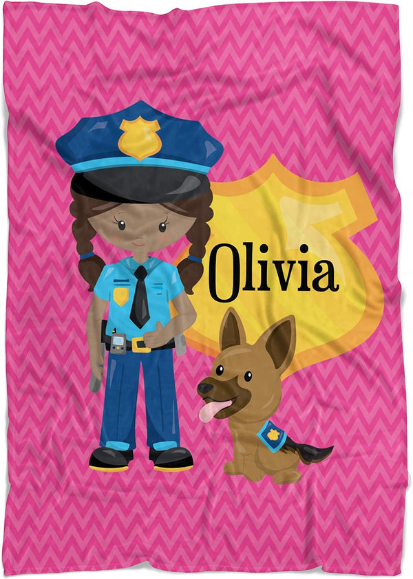 Police Throw Blanket - Pink Girl Police Officer Personalized Name Blanket
