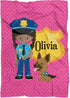 Police Throw Blanket - Pink Girl Police Officer Personalized Name Blanket