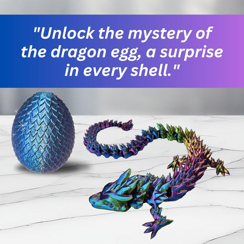 Amerimaker 20" 3D Articulated Printed Dragon with Surprise Egg Flexible Fidget Toy for Kids & Teens, Dragon Egg Hunt