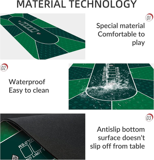 nuveti 63 x 31 Foldable Texas Poker Card Tabletop Layout - Portable Anti-Slip Rubber Mat for 8-10 Players