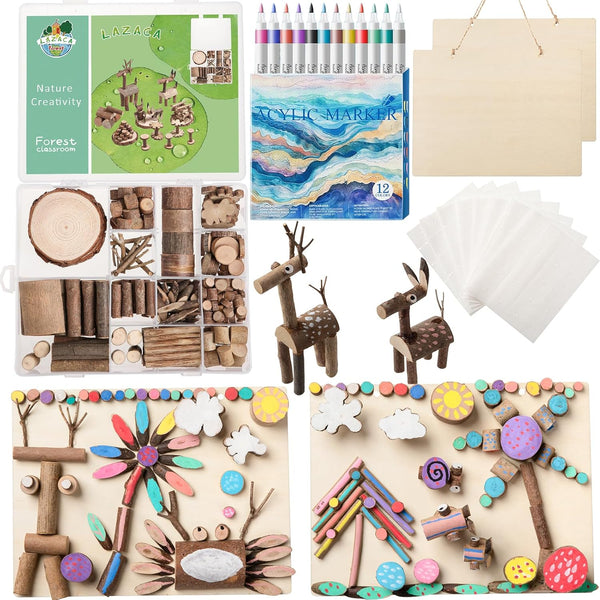 LAZACA Arts and Crafts Kit Wooden Creativity Painting Set for Kids, DIY