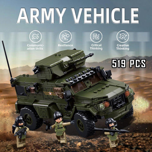 Set 4 6-12 Set, 519 Sluban Military Vehicle Building Toy Army Car, Military Off-Road Vehicle Model, with Soldier