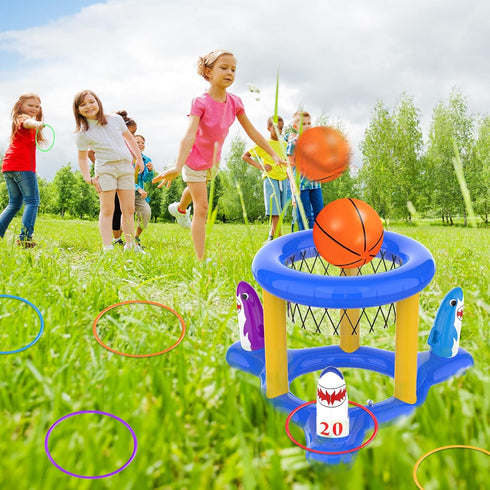 Pool Floats Toys Games Set, 2-in-1 Floating Pool Basketball Hoops & Pool Ring Toss Game for Kids Ages 8-12