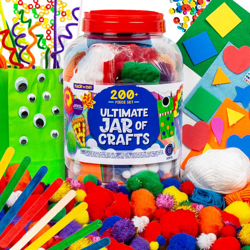 Made By Me! Ultimate Jar of Crafts, 200+ Piece Rainbow Craft Supply Bundle, Starter Kit for Kids and Adults
