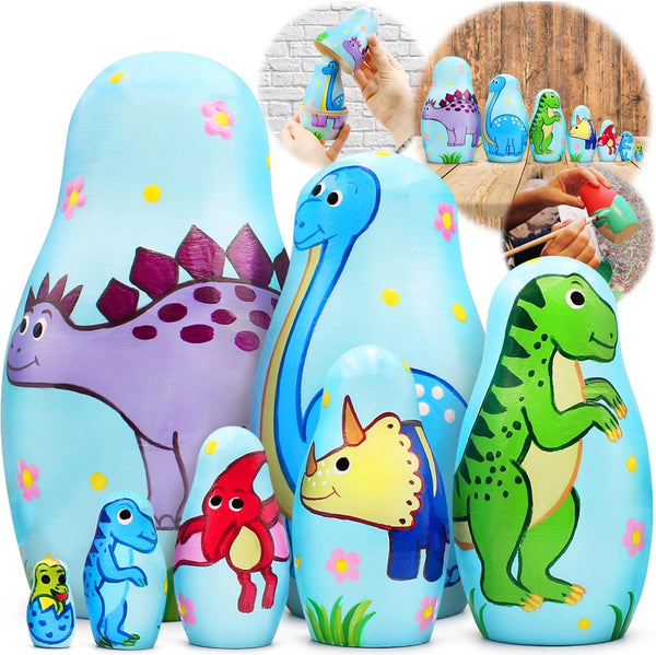 AEVVV Dinosaur Nesting Dolls Set - 7 pcs Matryoshka Dolls with Dinosaur Decorations