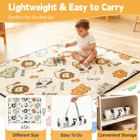 Fevbcnrj 65x50 Inch Playpen Mat, Playmat for Floor, Cushioning Padding Foam Playmat, Non-Slip for Play, Foldable