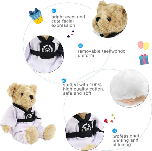 Houwsbaby Taekwondo Teddy Bear Stuffed Animal, Adorable Karate Bear Plush Toy for Kids, 8''