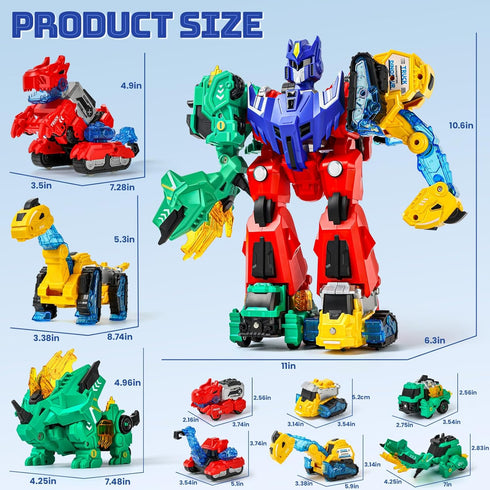 36, 6-in-1 4 5 7 8, BLF FUN Magnetic Transforming Dinosaur Car Toy for Kids Ages Transforme Dino Robot Truck, Birthday