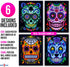 Stuff2Color Sugar Skulls Fuzzy Velvet Halloween Coloring Posters, 6 Pack for Day of The Dead Activity