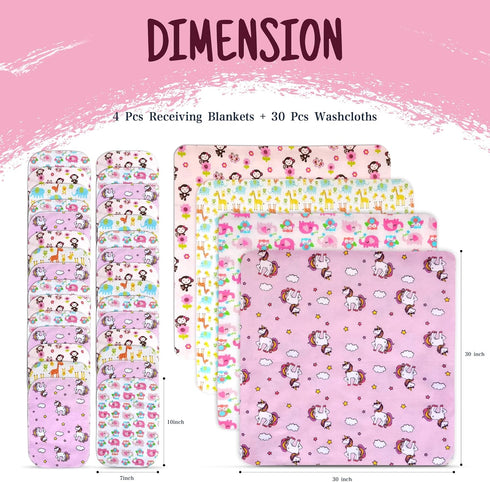 34 Pack Set: 4 (30" 30") 30 Omilion Baby Receiving Blanket Flannel Cotton Blankets x & Infant Washcloths - Mixed