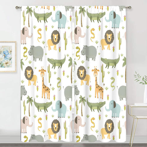 MESHELLY Baby Boy Safari Animal Curtains 52W X 84H Inch Rod Pocket
