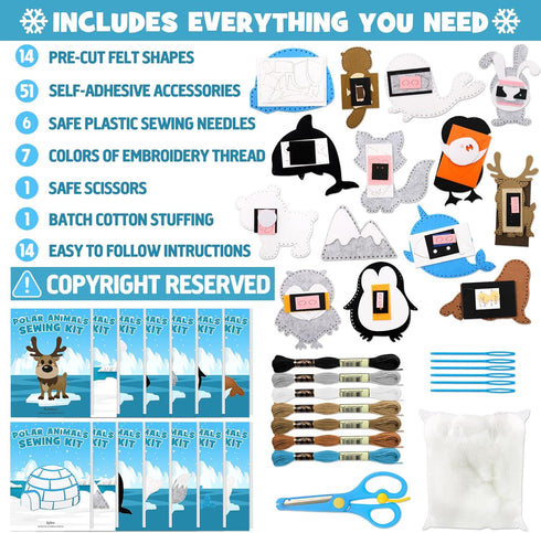14 CiyvoLyeen Polar Animals Sewing Kit for Kids Make Your Own Winter Polar Animals Felt Plush Craft Kit Includes