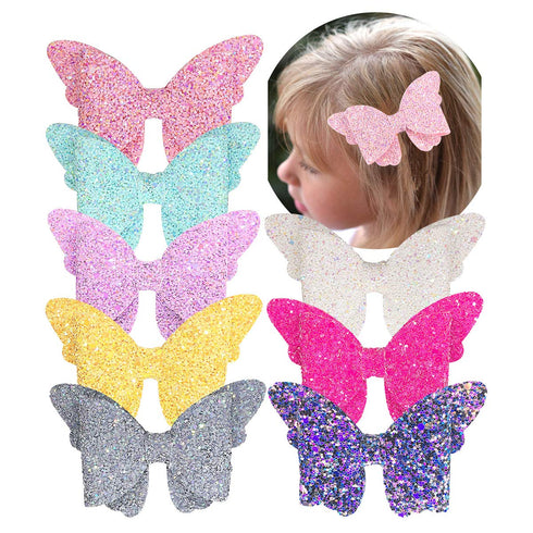 Yazon Baby Girls Glitter Bows Clips - Sparkly Butterfly Hair Clips for Toddler Kids, 8pcs