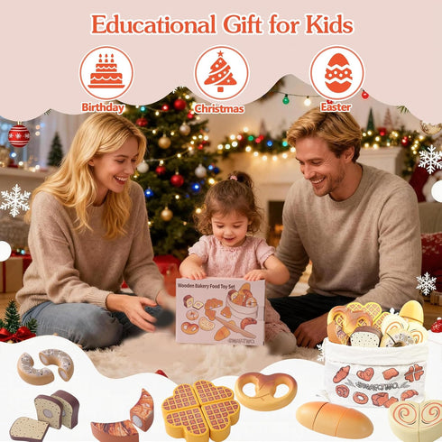 Set,Children Wooden Play Food Toys for Toddler,Kids Baking Cutting Game Kitchen Bakery Pretend Play,Early Educational