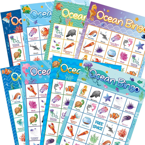 Ocean Bingo Game for 24 Players, Under Sea Party Game Supplies