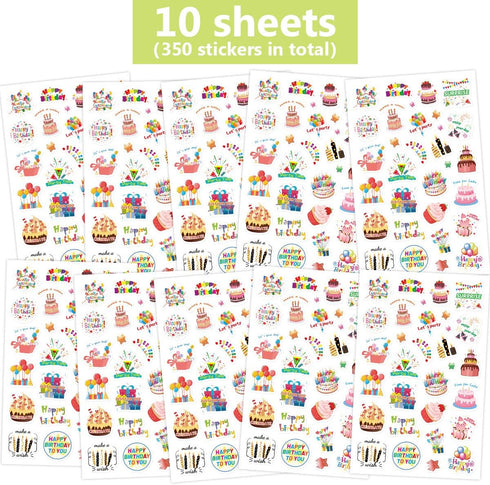 Happy Birthday Stickers, 10 Sheets, 300 Pcs for Kids Party Home Classroom Decoration