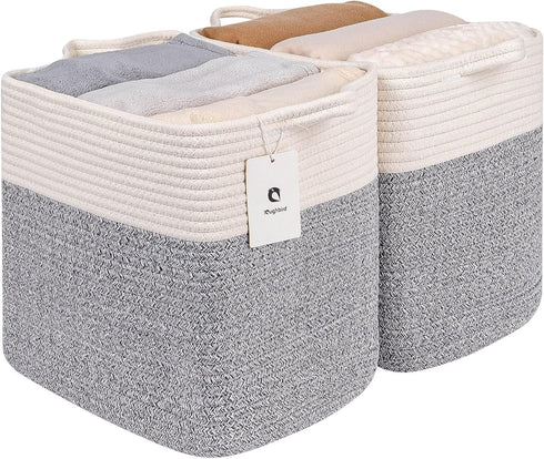 Decorative Cube Storage Bin, Tall Laundry Basket with Handles for Organizing Kids Cloth, Soft Woven Collapsible Yarn